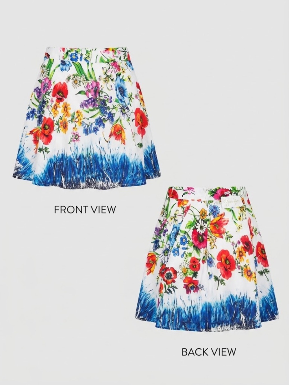 Yumi Kim White Floral Circle Skirt with Blue Hem-Size XS